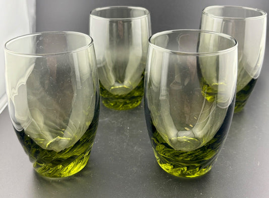 4 Libbey Tiara Swirl Tumblers Avocado Green Beverage Drinking Glasses