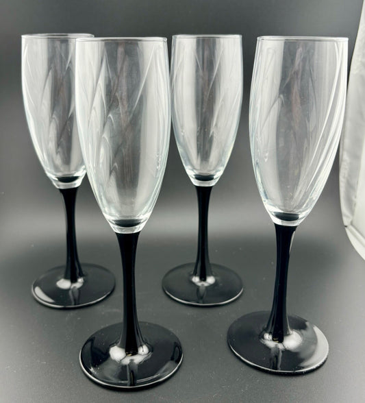 Vintage Clear/Black Stemmed Champagne Flutes(4)
