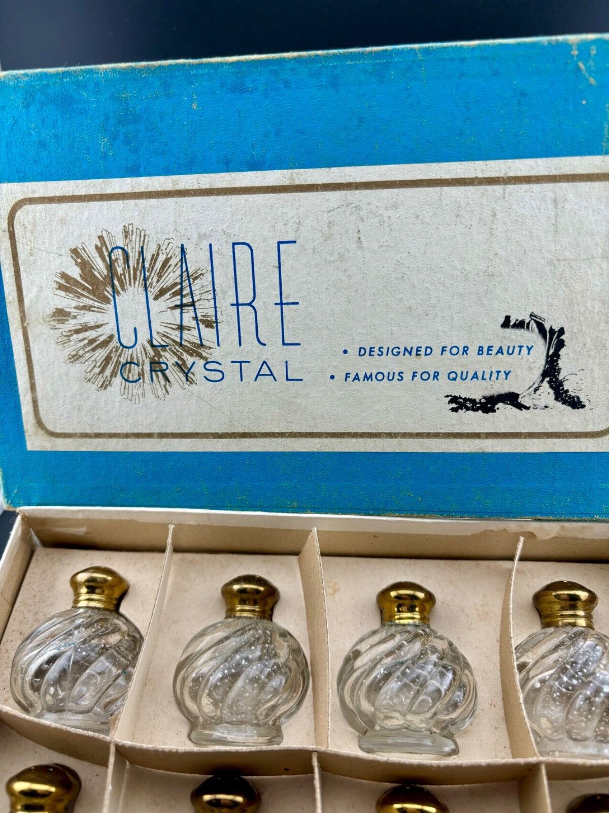 Vintage Claire Crystal Set Of 8 Shakers w/Box