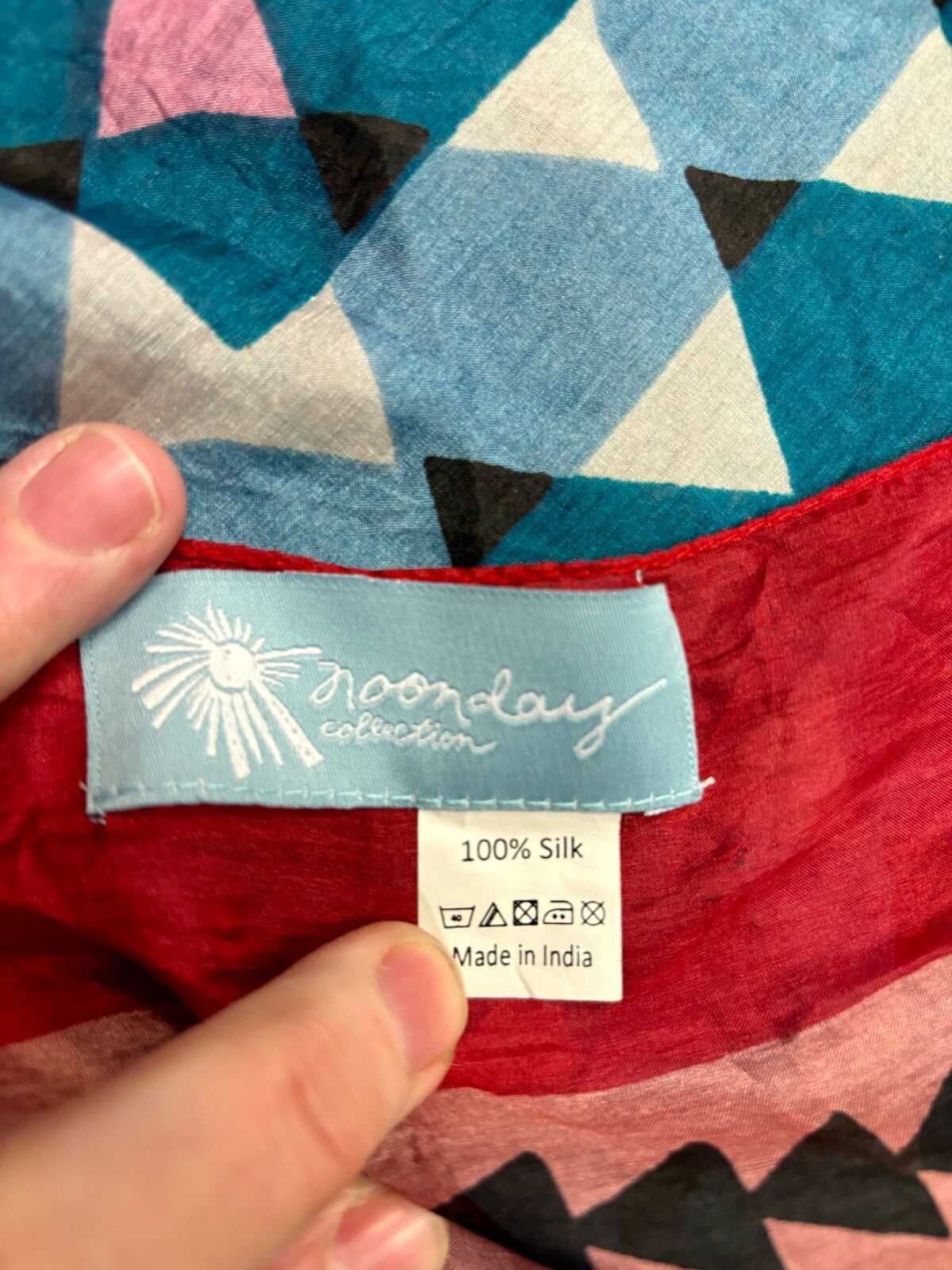 Noonday Collection 100% Silk Tassel Blues/Reds Scarf EUC