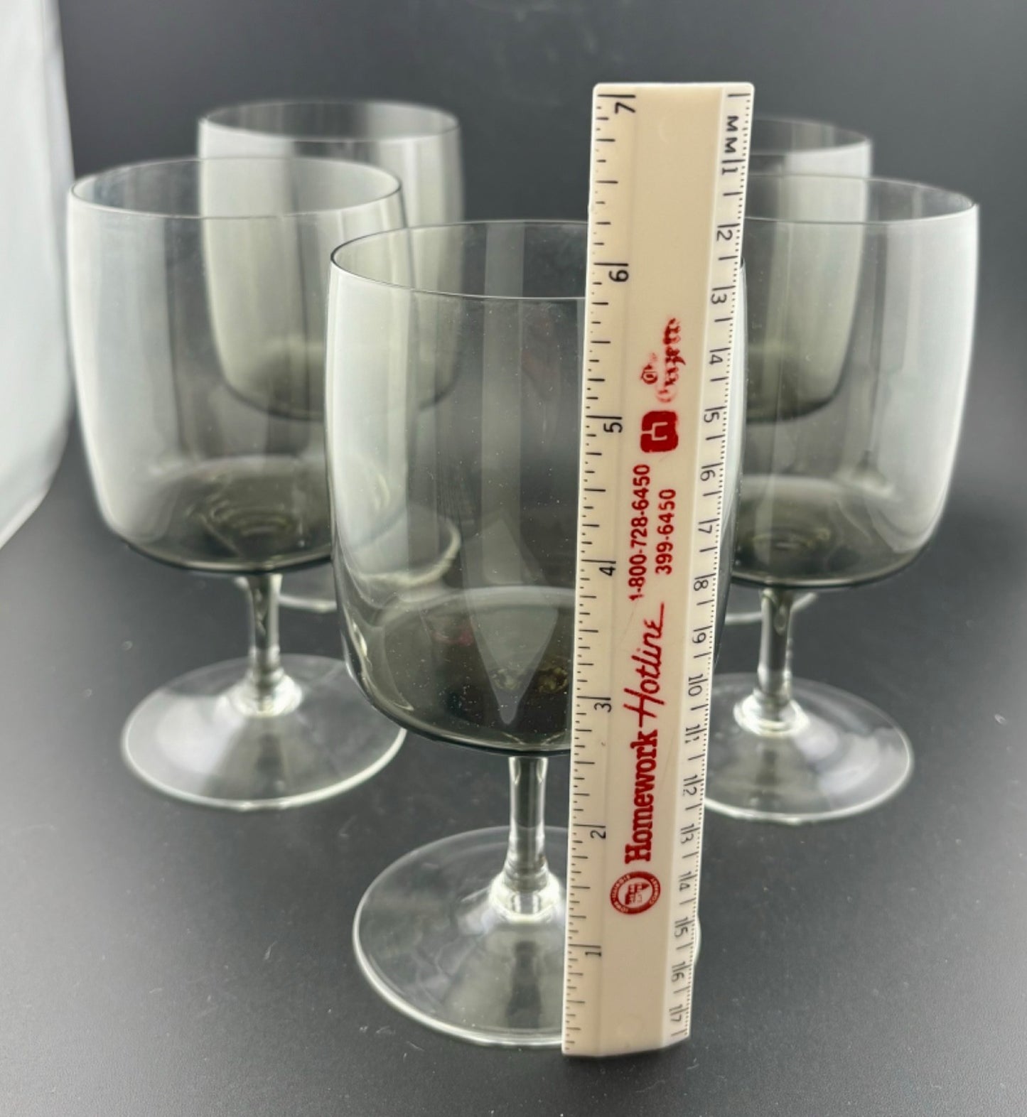 Mid-Century West German Smokey Crystal Wine/Water Glasses Set of 5