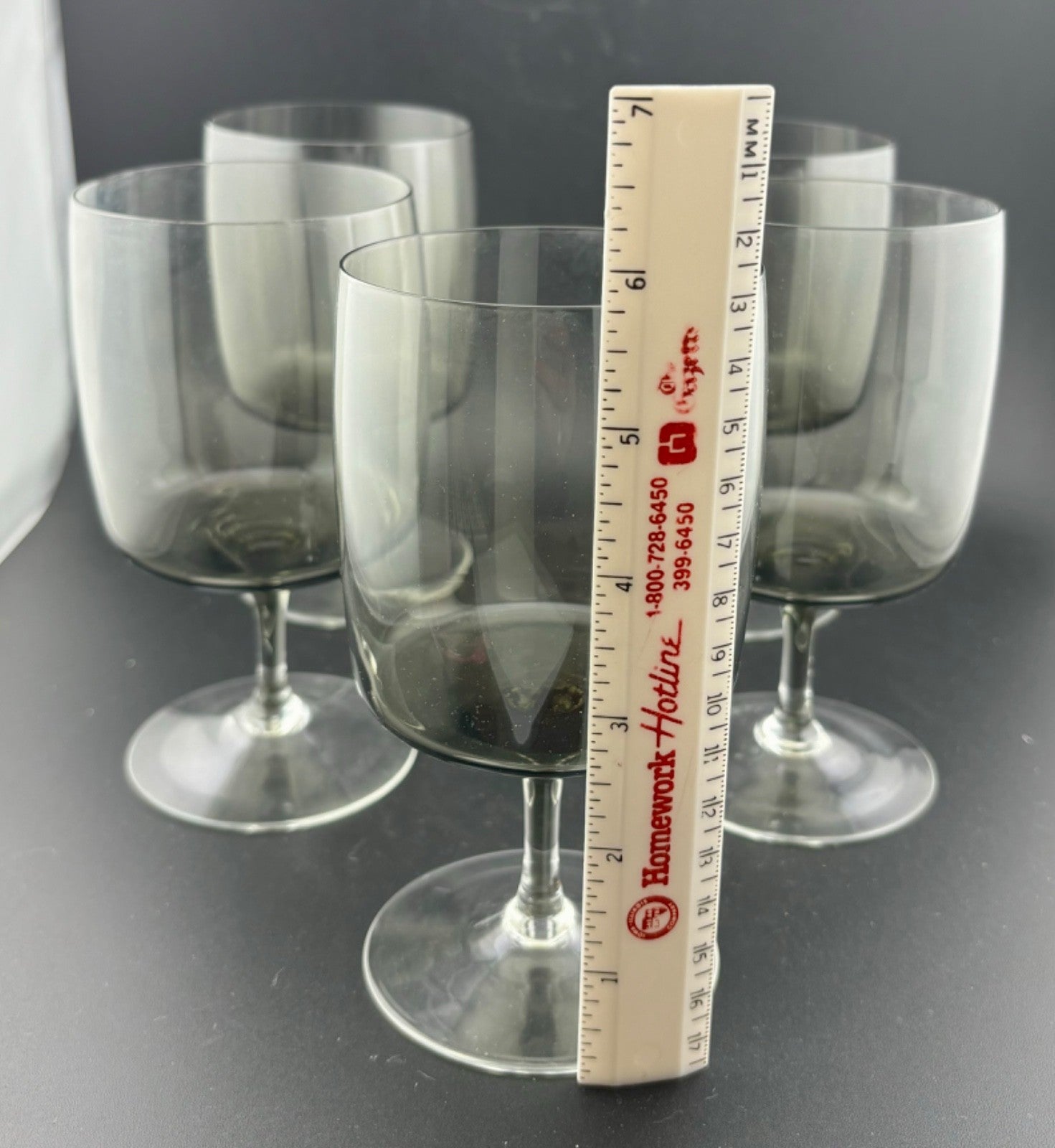 Mid-Century West German Smokey Crystal Wine/Water Glasses Set of 5