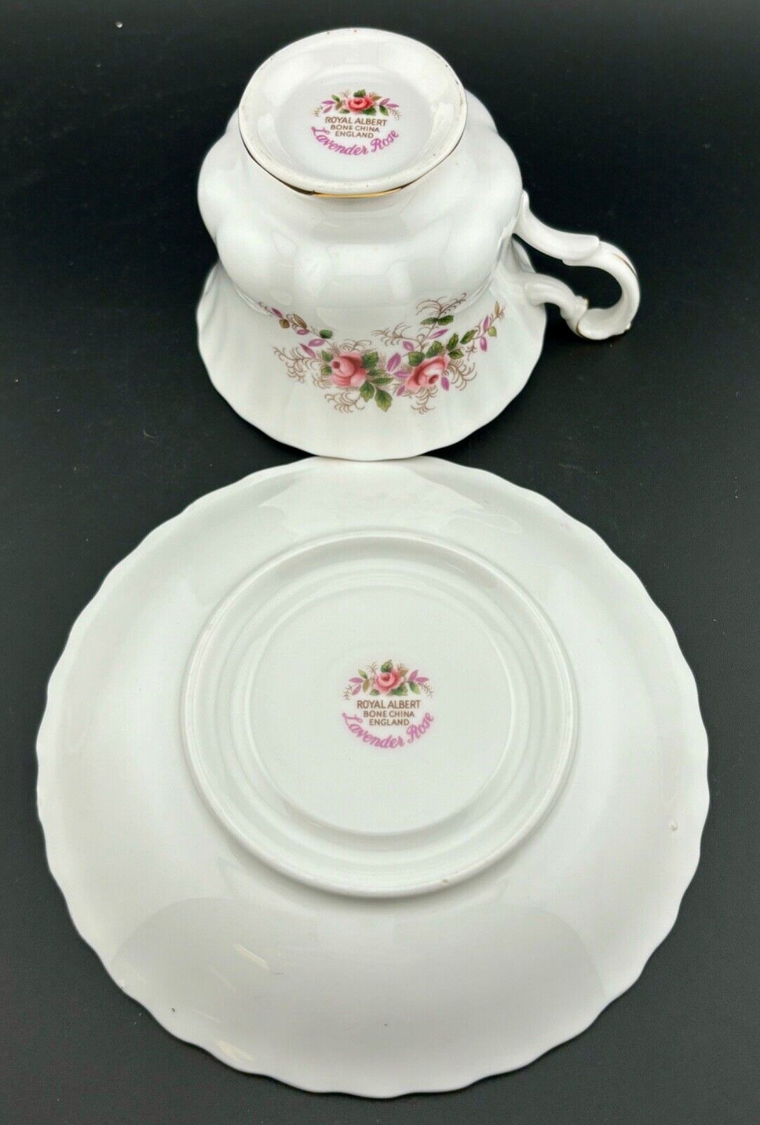 ROYAL ALBERT RIBBED TEA CUP AND SAUCER - "LAVENDER ROSE" MADE IN ENGLAND