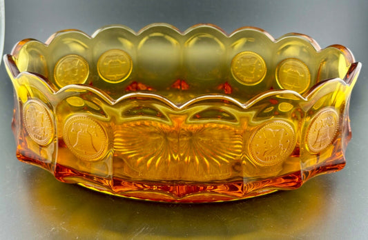Vintage Fostoria Amber Glass Liberty Bell George Washington Oval Bowl