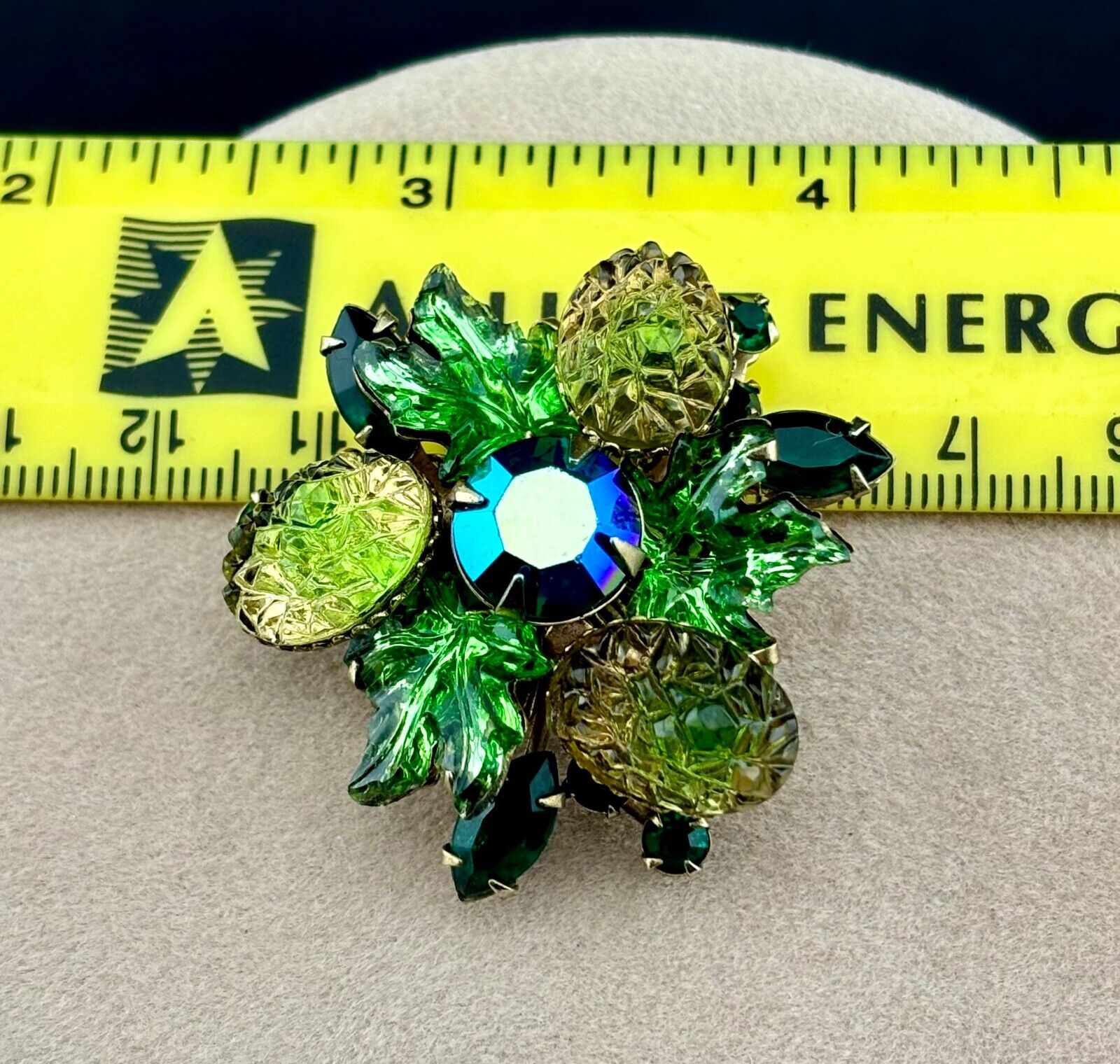 Vintage Blue/Green Fruit Salad Rhinestone Brooch NK