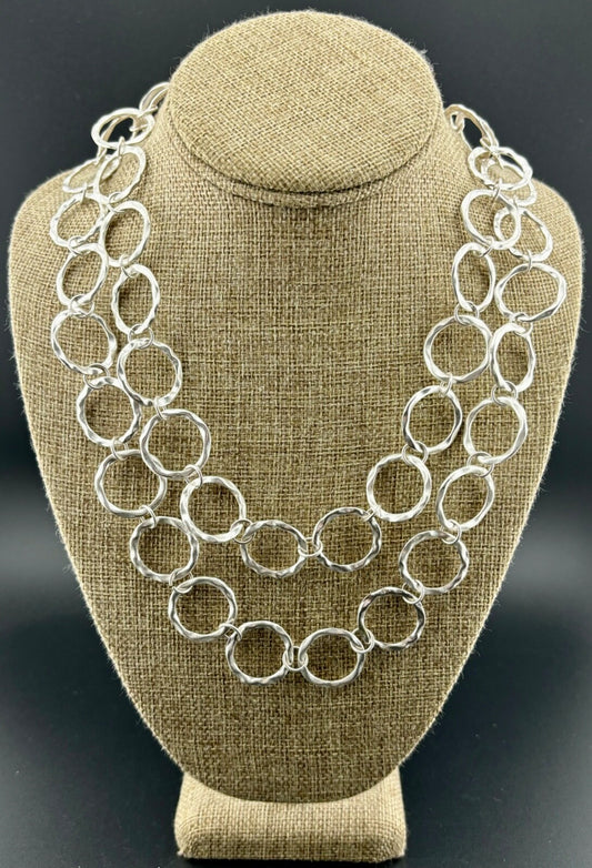 Silver-Tone Hammered Aluminum Double Strand Bib Necklace