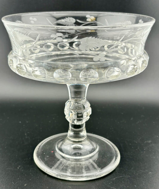 Dakota Baby Thumbprint Open Compote Etched  EAPG Antique