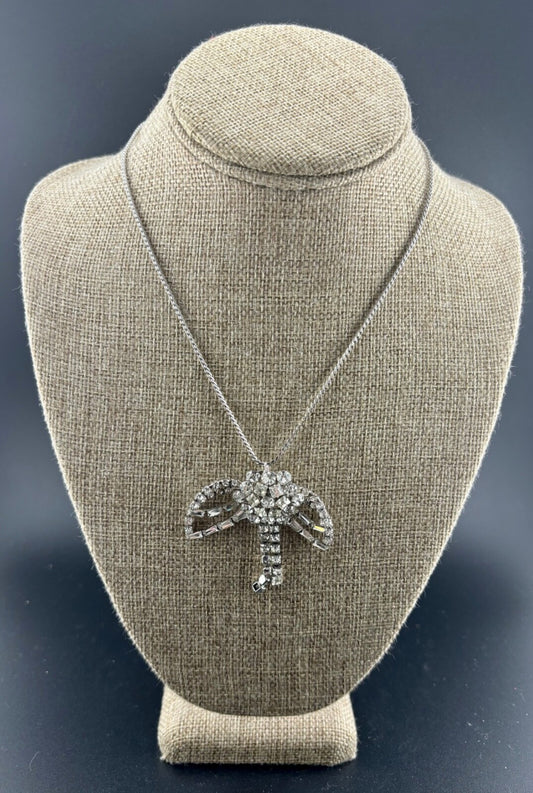 Vintage Sterling Silver Phyillis Clear Rhinestone Brooch/Necklace
