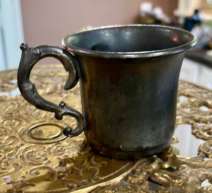 Antique Silver Plated Child's Cup Etched Flowers