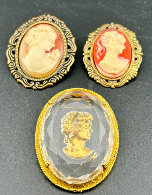Three Vintage Cameo Brooches NK