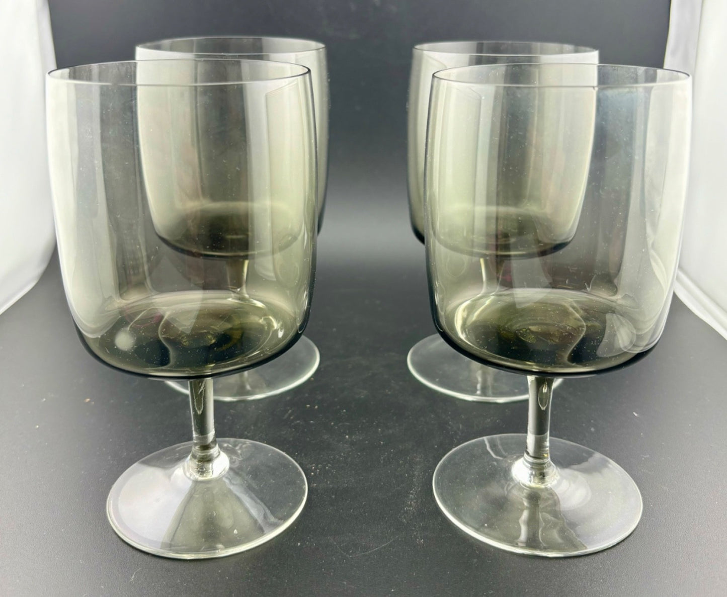 Mid-Century West German Smokey Crystal Wine/Water Glasses Set of 4
