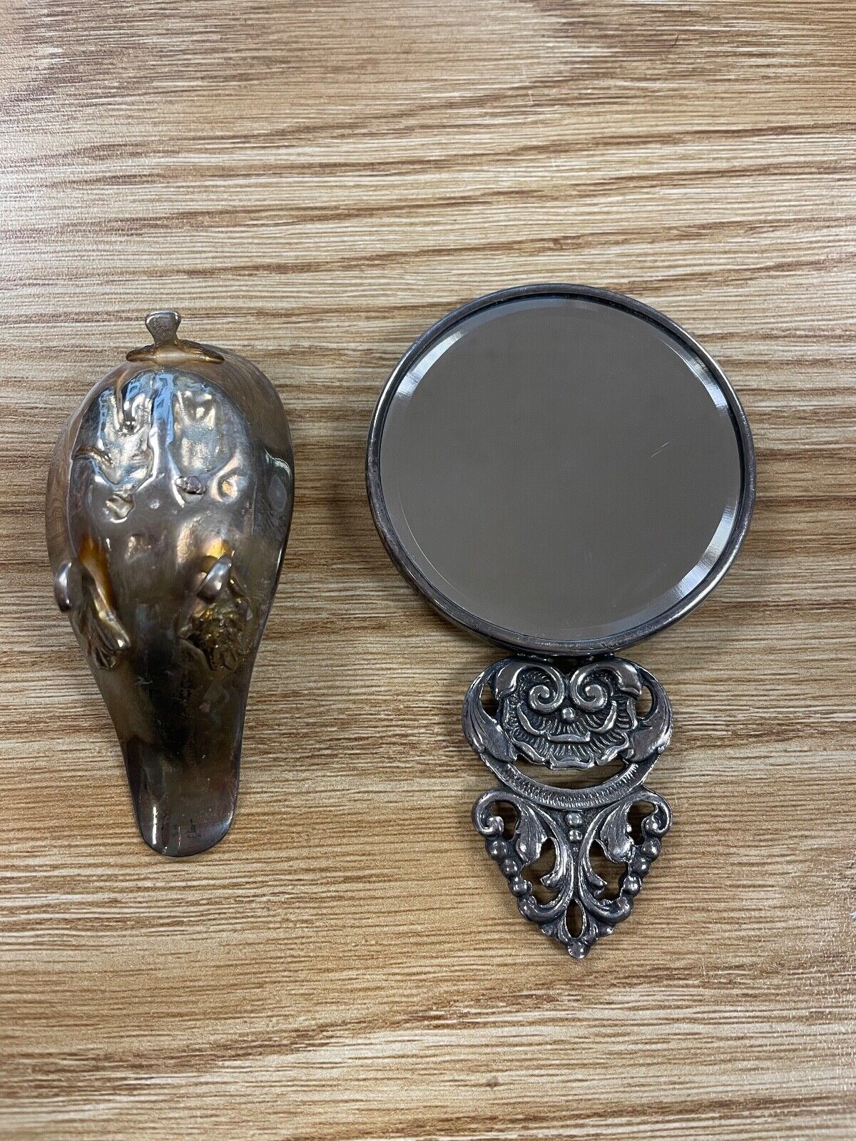 Vintage Danish Silverplated Pocket Mirror and Dish