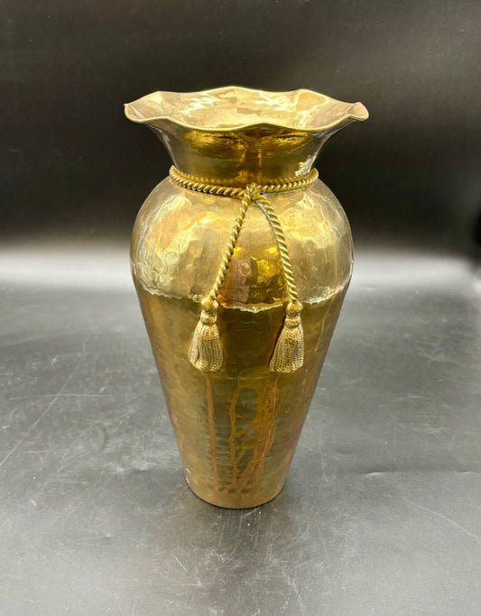 Vintage Large Solid Brass Vase Rope Detail 12.5"
