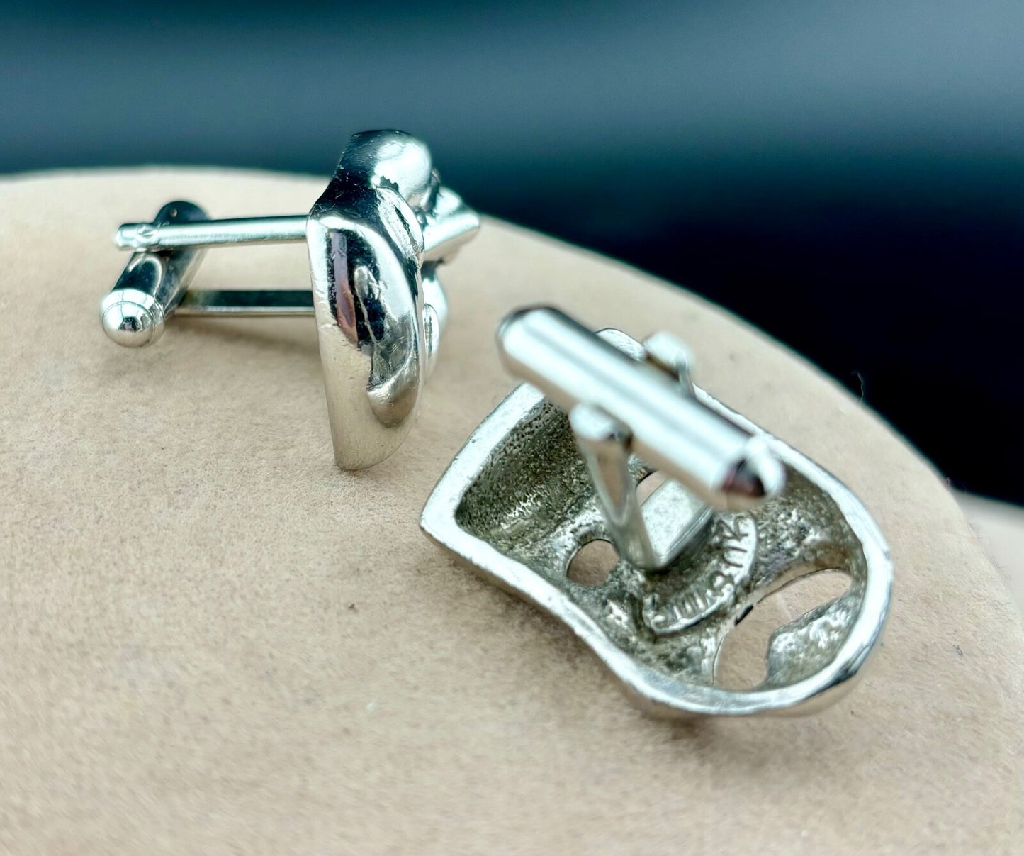 Swank Cuff Links Shakespeare Tragedy Theater Mask Silver Tone