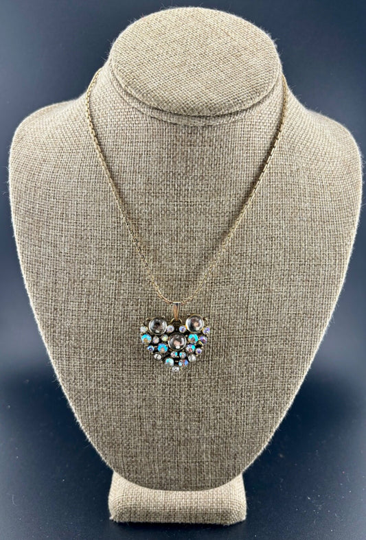 Vintage Double-Sided Glass Cabachon Heart Pendant Necklace