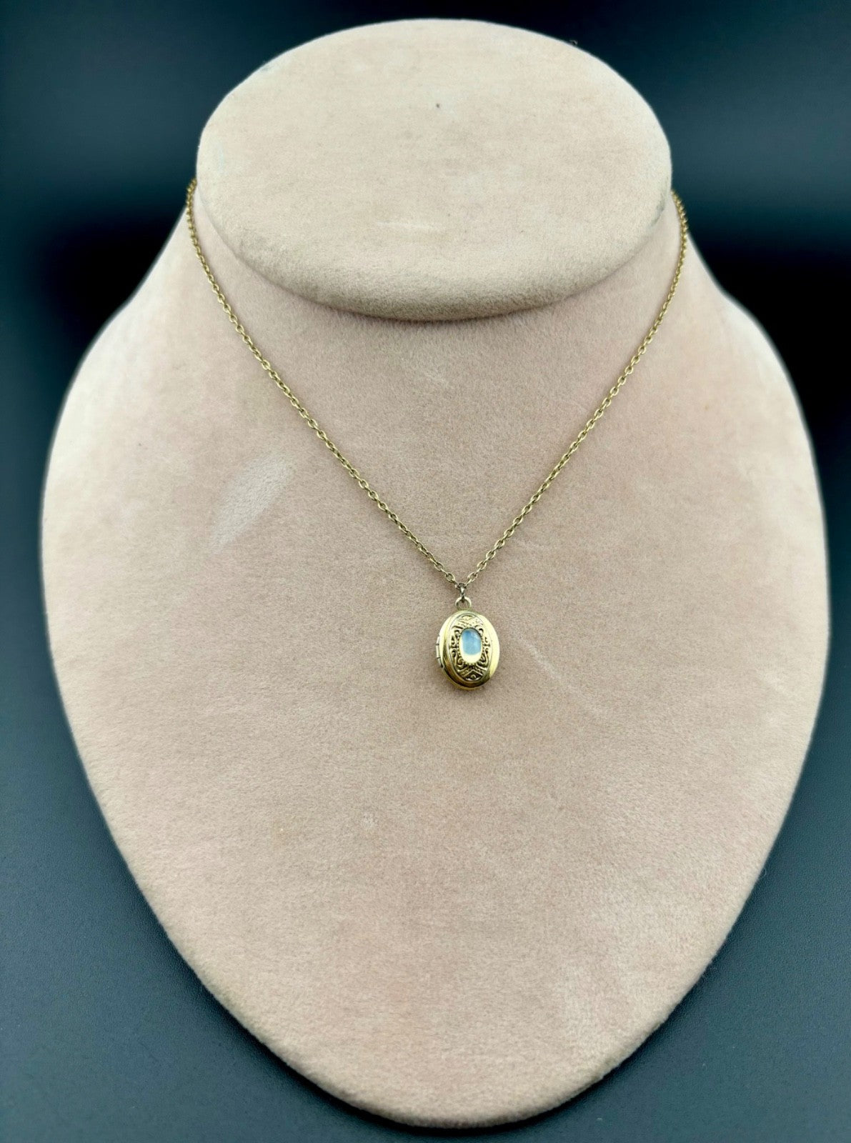 1928 Brand Gold-Tone Faux Opal Locket Necklace 15"