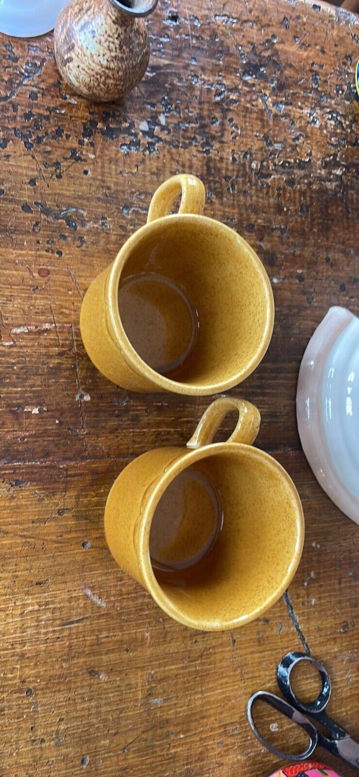 Vintage Mid-Century Ceramic Mugs Harvest Gold Glaze Pair