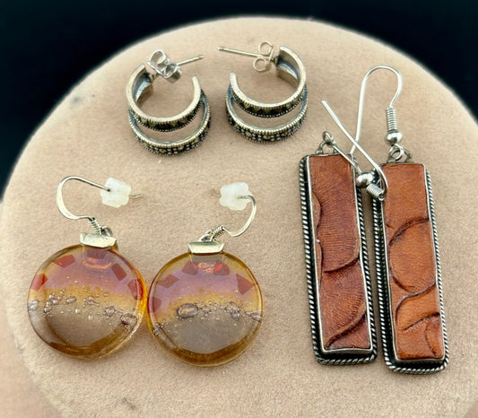 Three Pairs Sterling Silver Earrings NK