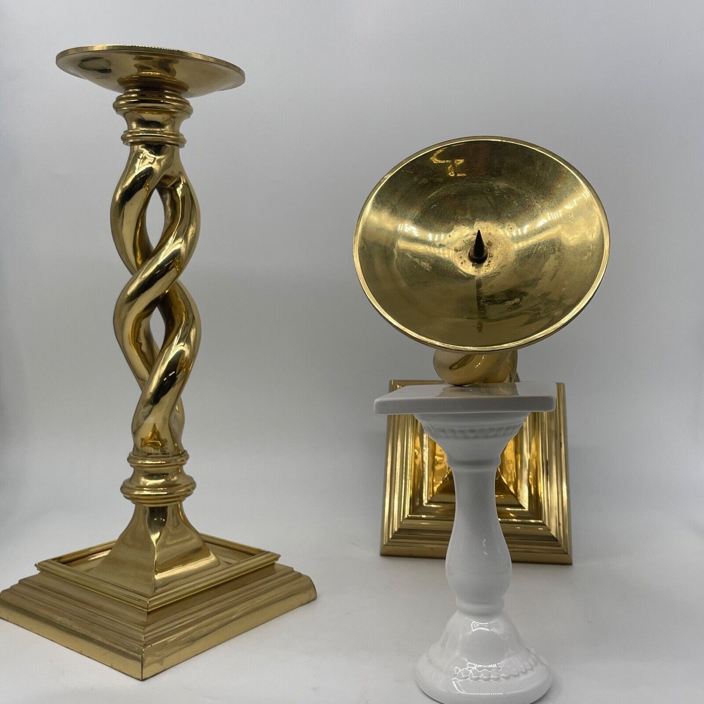 Vintage Pair Solid Brass Candlesticks Barley Twist 16"