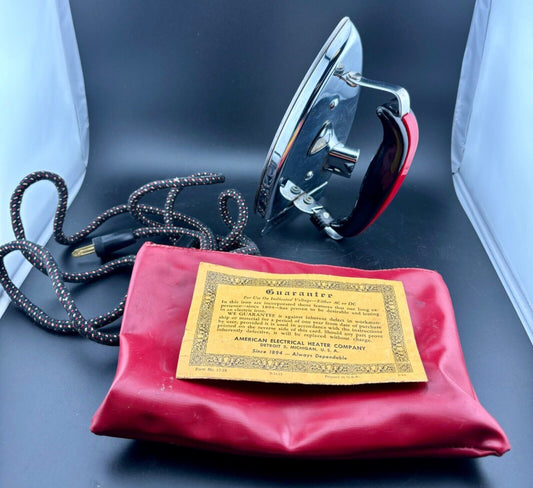 Vintage Travel Iron American Beauty Model 28-B Fold Away Works