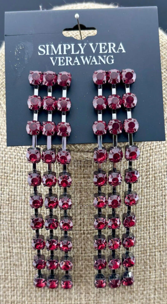 NWT Simply Vera Vera Wang Pink Rhinestone with Black-Tone Metal Panel Earrings