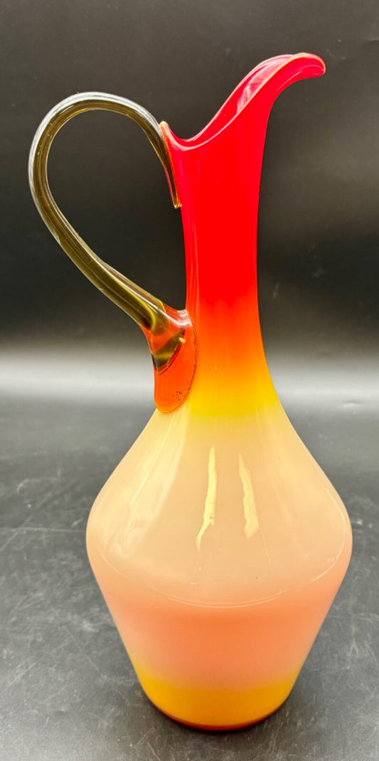 Empoli Orange/Yellow Amberina Cased Glass Large Pitcher Ewer MCM
