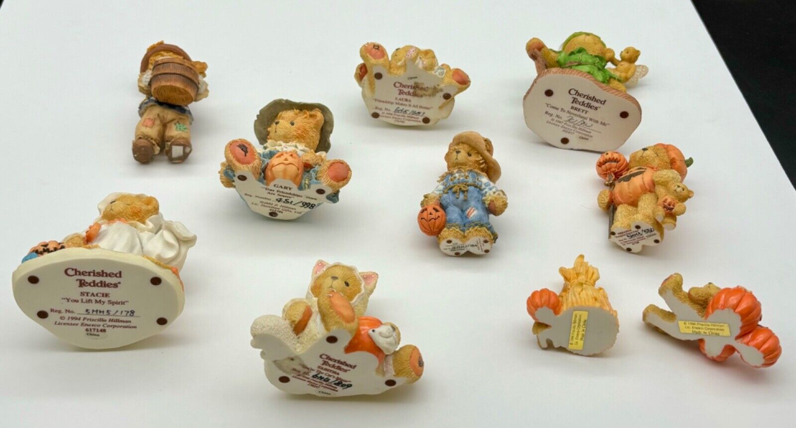 Lot of Ten Cherished Teddies and Enesco Figurines Halloween 1993-2001