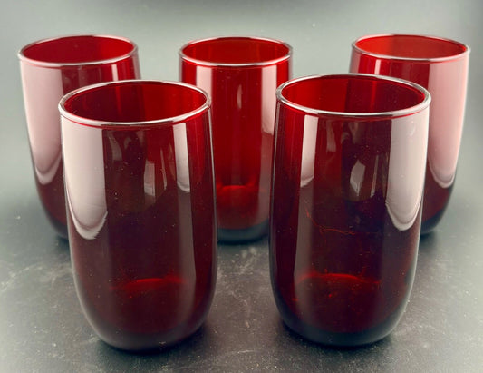 Vintage Anchor Hocking Ruby Red Glass Tumblers(5) 4.25"