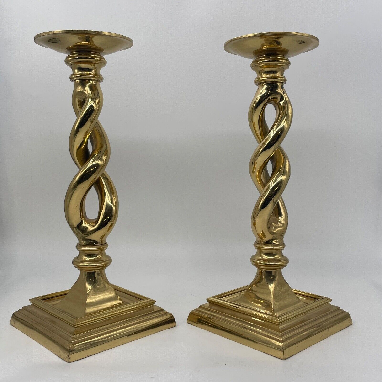 Vintage Pair Solid Brass Candlesticks Barley Twist 16"