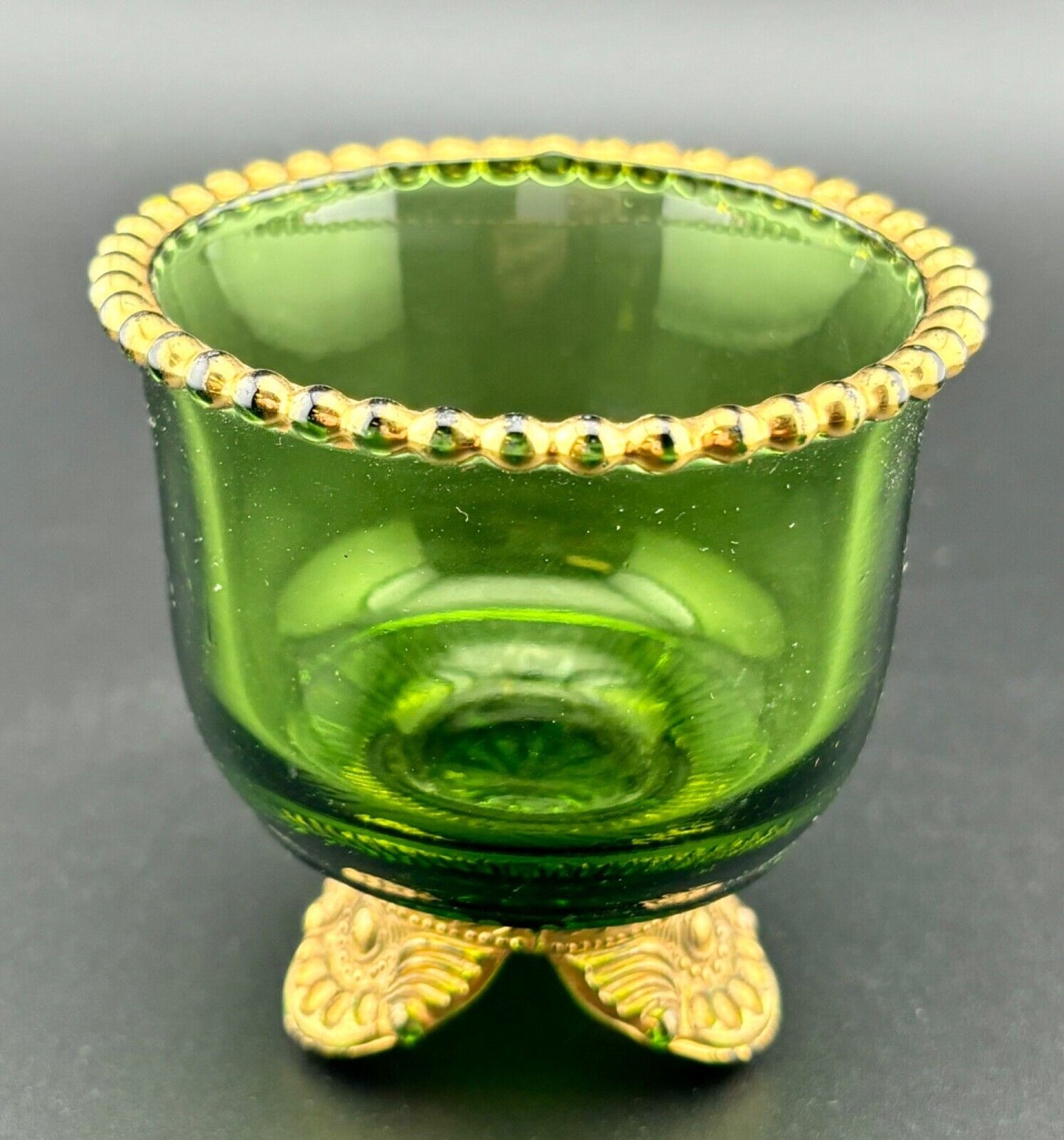 US Glass COLORADO GREEN and GOLD  Glass Toothpick Holder Antique EAPG