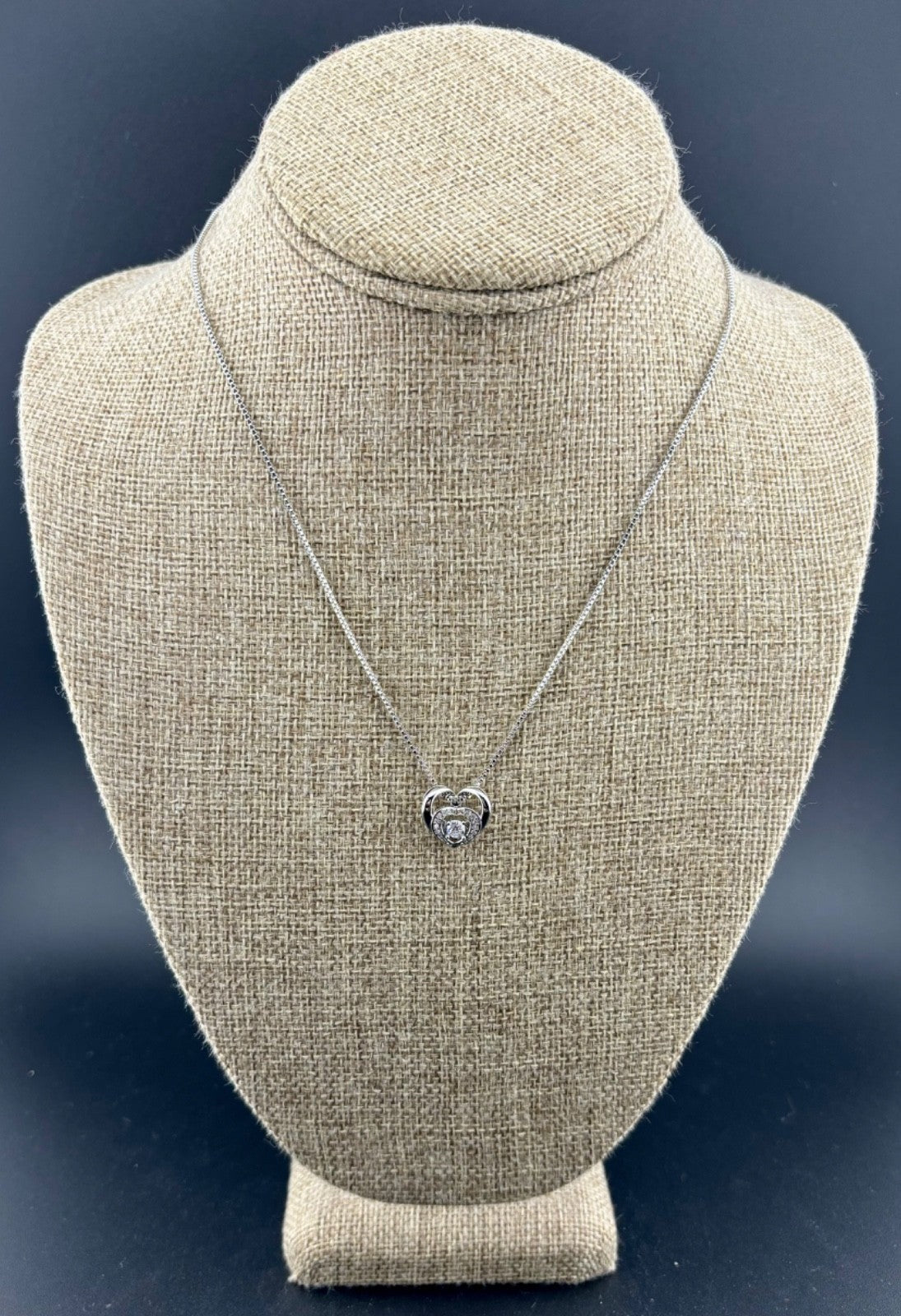 Sterling Silver and CZ Heart Slider Pendant Necklace 16"