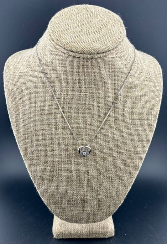 Sterling Silver and CZ Heart Slider Pendant Necklace 16"