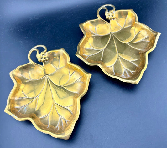 Pair of Vintage Brass Leaf Trays