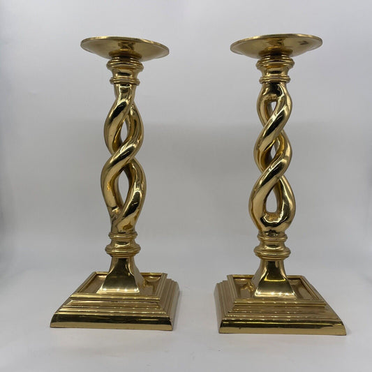 Vintage Pair Solid Brass Candlesticks Barley Twist 16"