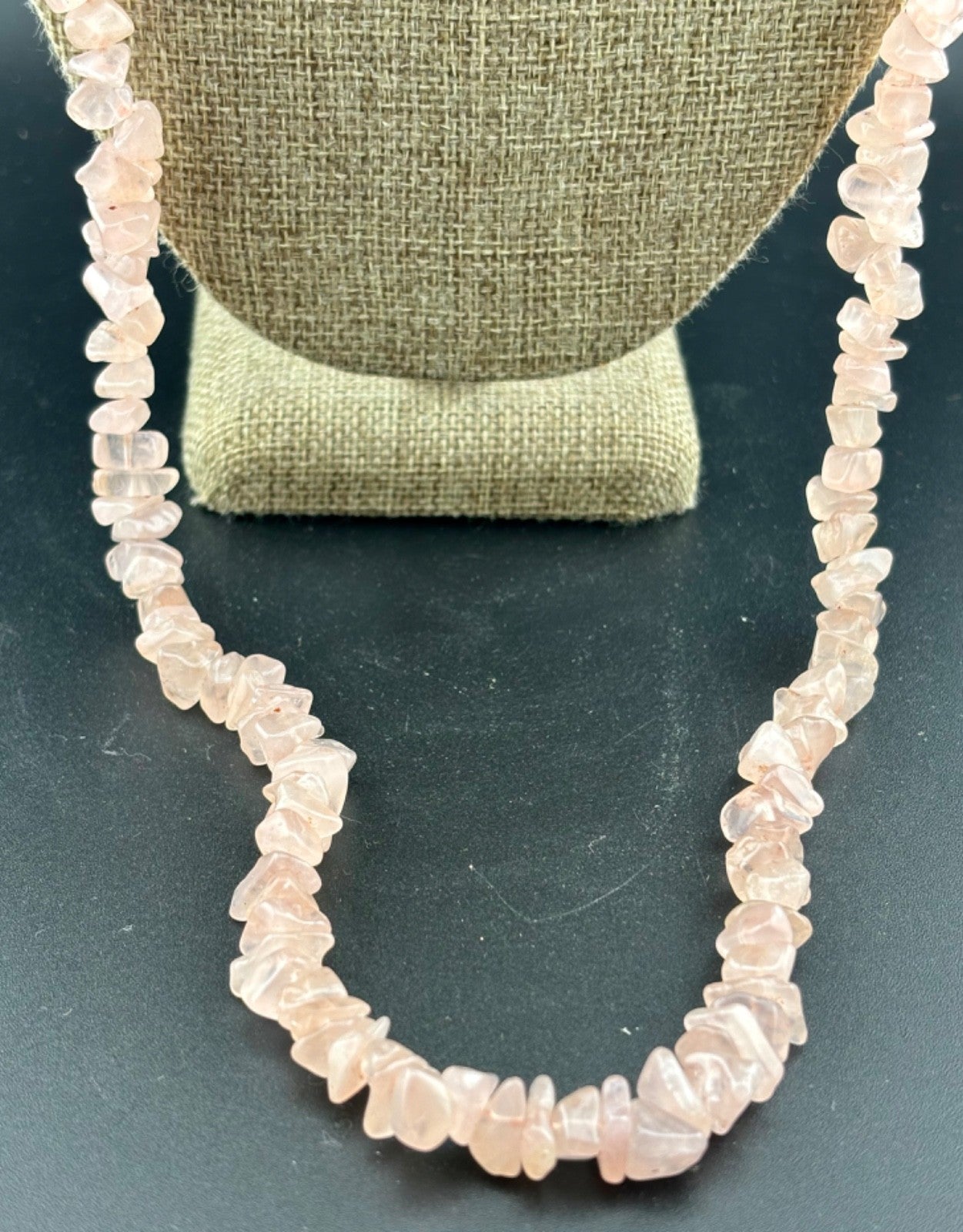 Rose Quartz Stone Necklace Endless Strand Tumbled Chips 34"