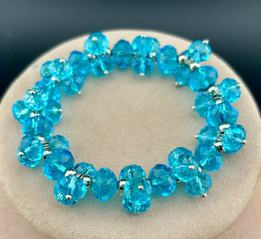 Blue Glass Crystal Beaded Bracelet Silver Accents