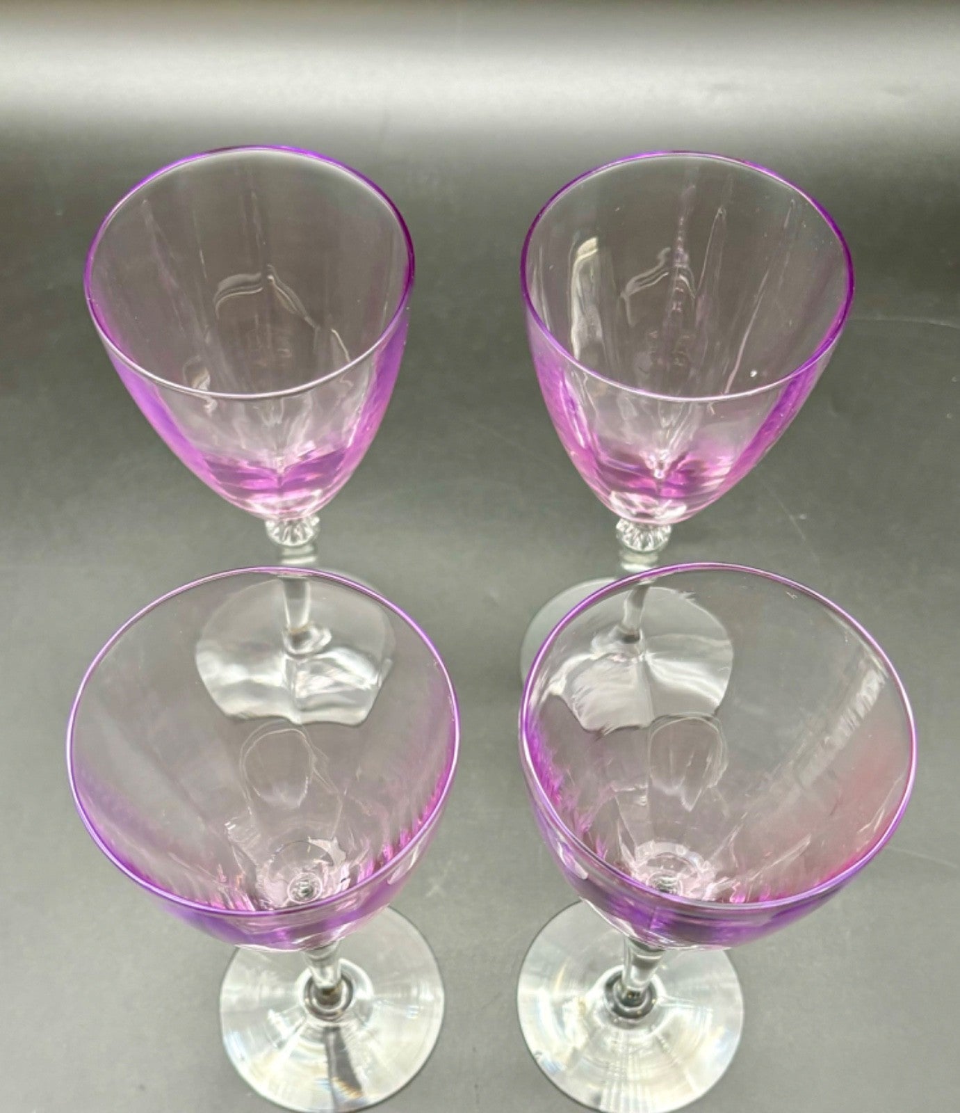 Lilac and Clear Vintage Wine Glasses Set of 4