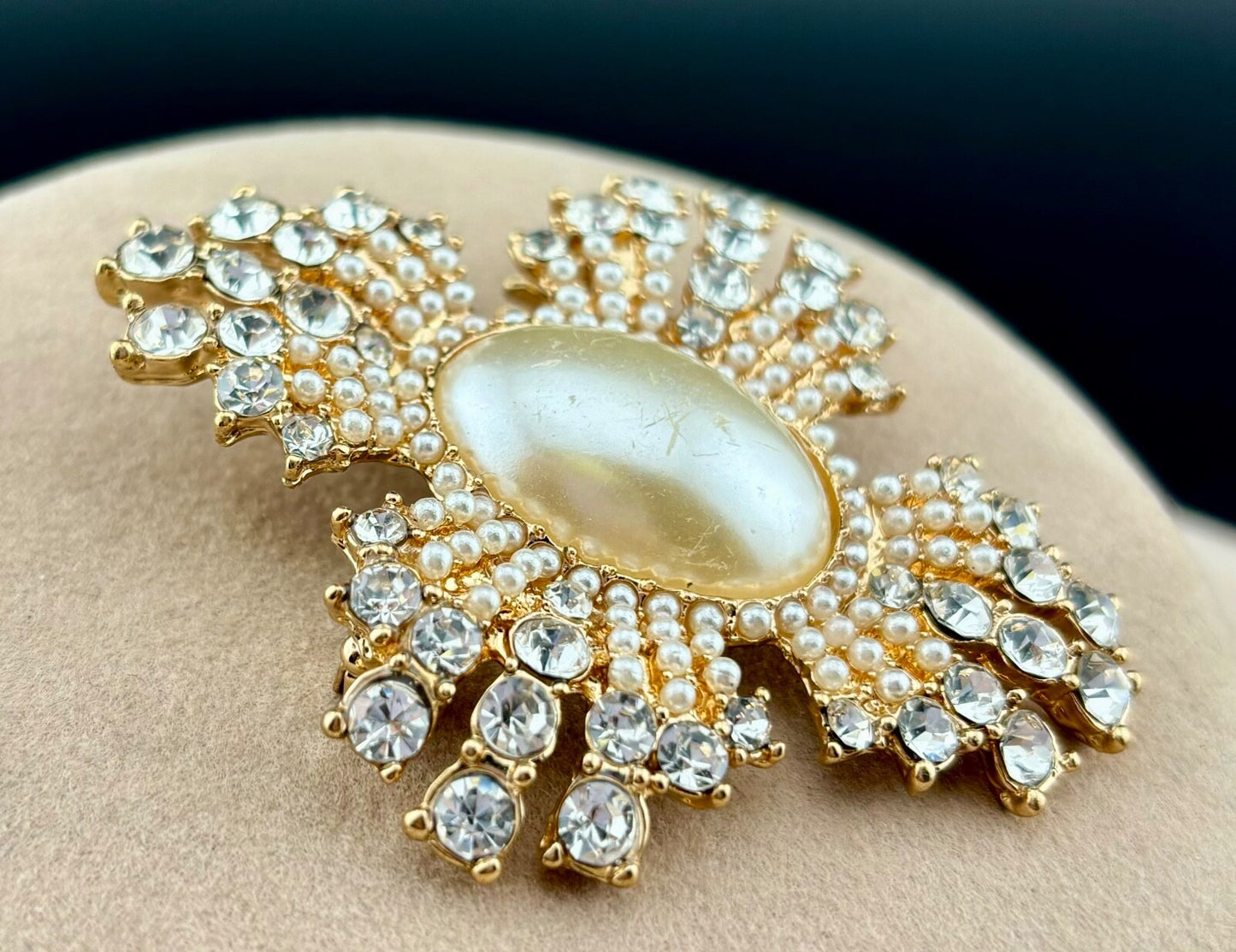Vintage Faux Pear and Clear Rhinestone Brooch NK