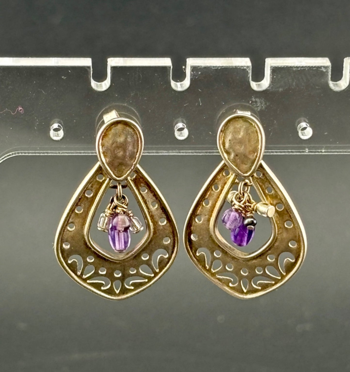 SILPADA Sterling Silver Cut Out AMETHYST Beaded Post Earrings~Retired.
