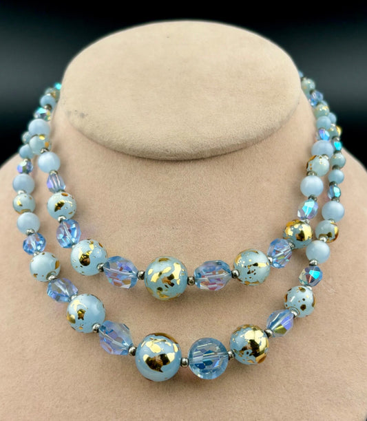 Vintage Blue Crystal and Lucite Beaded Mid-Century Choker NK