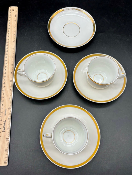 Haviland Limoges Wedding Ring White & Gold Cup and Saucer Set(3 w/extra saucer)