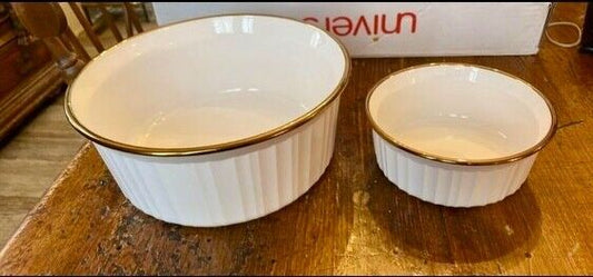 Pair of Vintage White w/Gold Rim Corning Ware Casserole Dishes