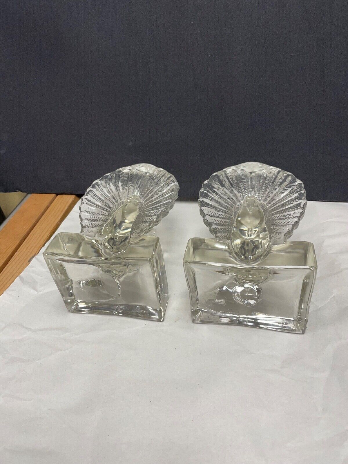 Vintage Pair of Glass Pigeon Bookends