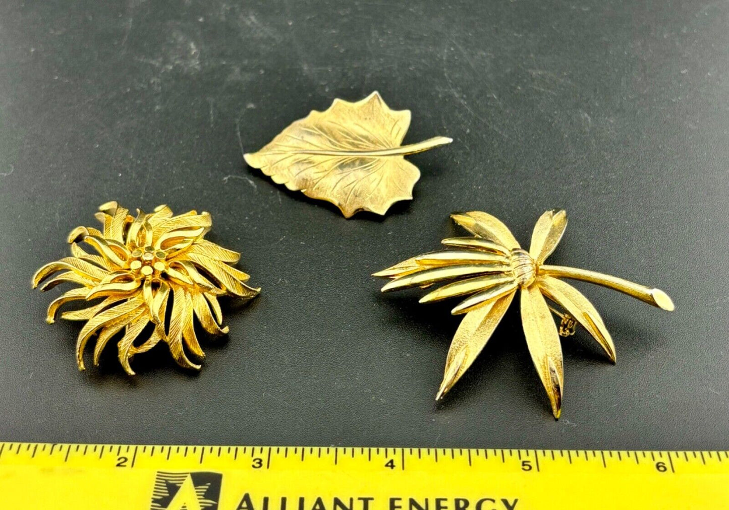 Three Vintage Gold Tone Floral Brooches NK