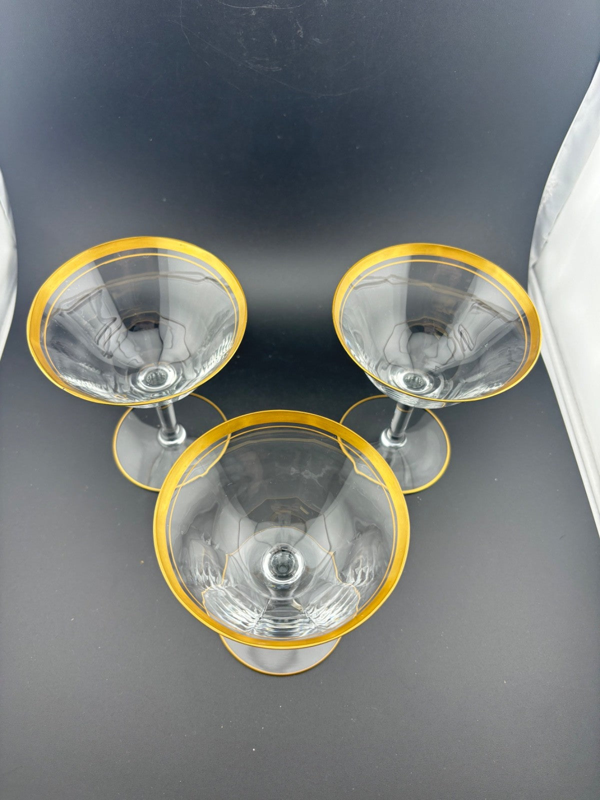 Vintage Champagne/Sherbet Glasses Gold Rims Set of 3