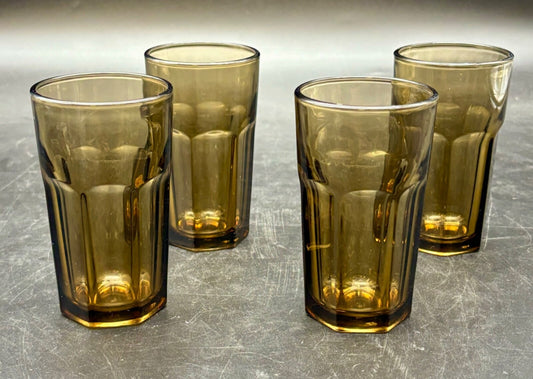 4 Vintage GIBRALTAR Libbey Mocha Flat Juice Tumblers Duratuff Excellent