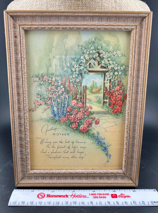 Vintage Framed Buzza Motto "Greetings Mother"
