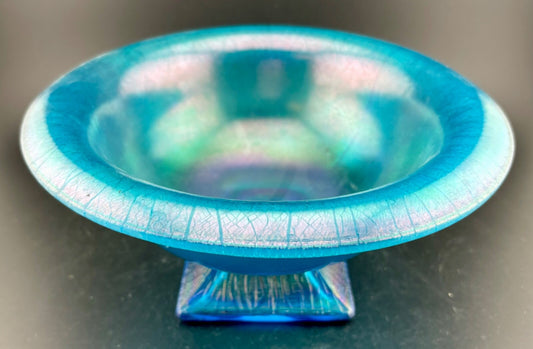 Vintage Blue Stretch Glass Compote Bowl