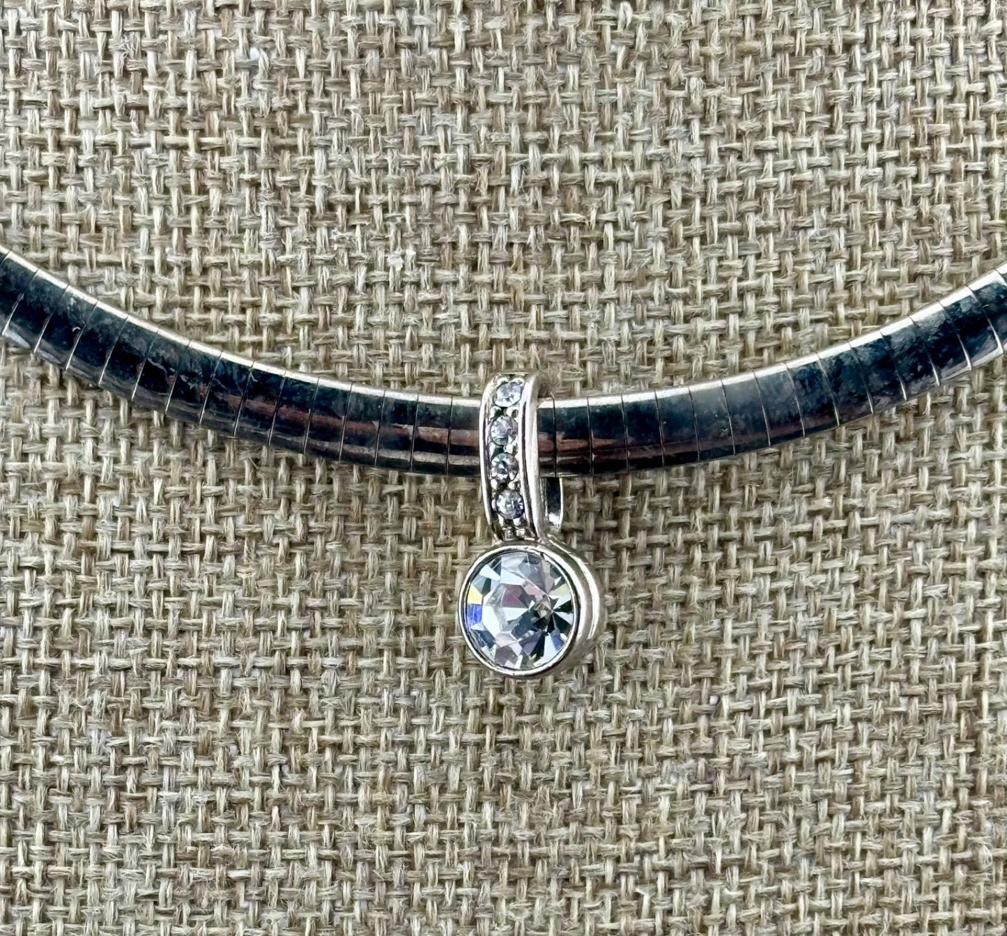 Clear Rhinestone Slider Pendant on Vintage Collar Chain