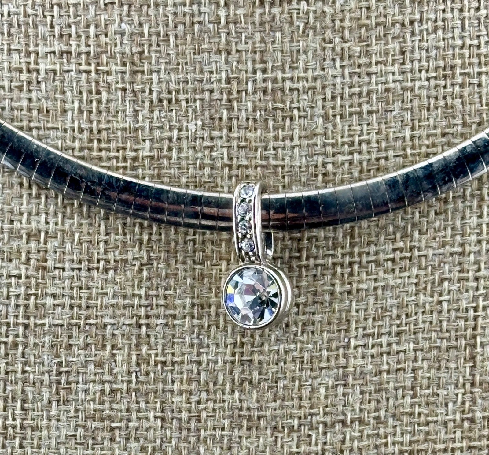Clear Rhinestone Slider Pendant on Vintage Collar Chain